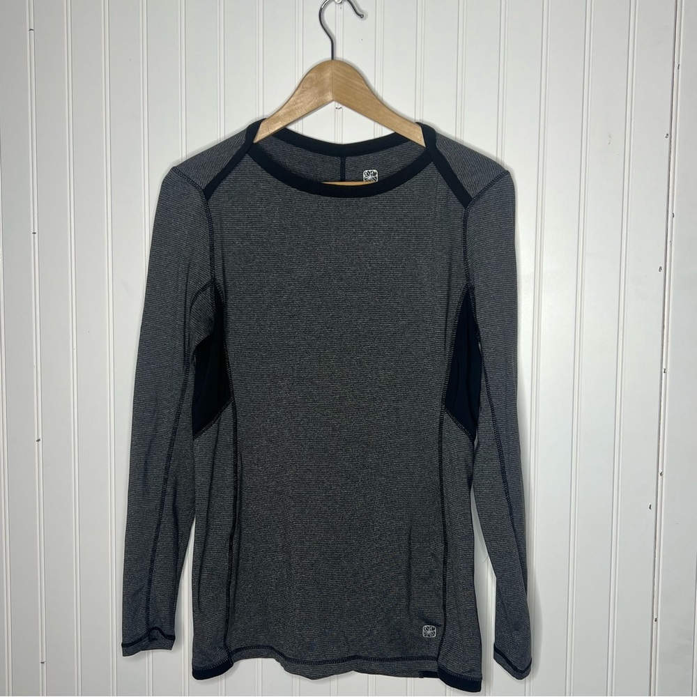 Apana Yoga Lifestyle Gray Striped Long Sleeve Fleece Lined Athletic Shirt Size